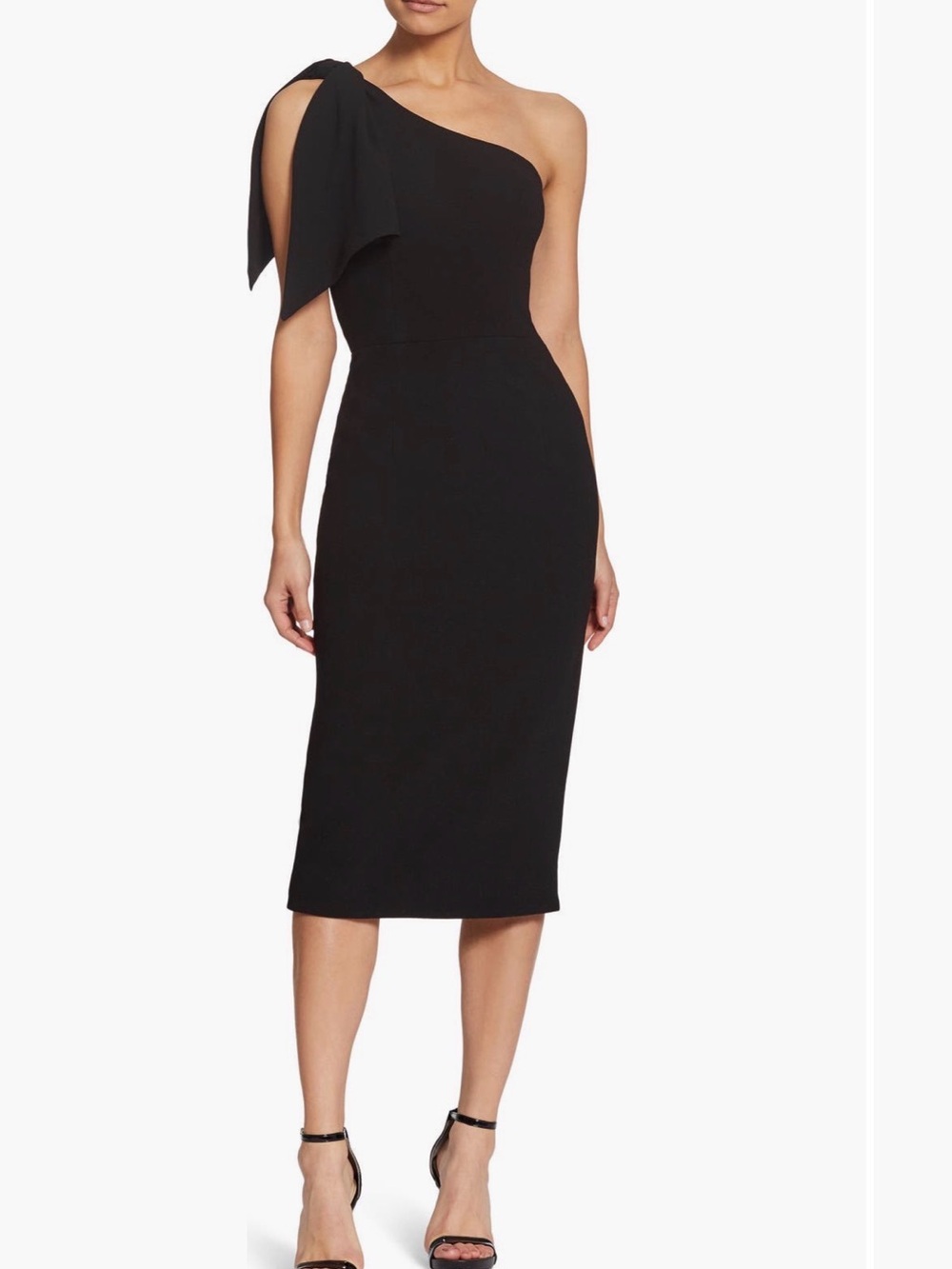 One-Shoulder Black Midi Dress with Statement Bow